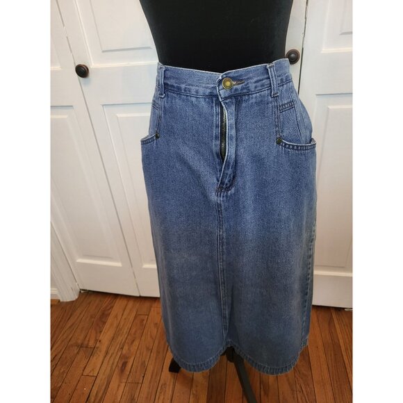 Medium Wash Denim Midi Skirt Chadwick's 16 Y2K Western Retro Modest Teacher - Picture 4 of 9